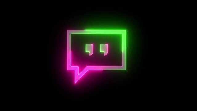 Neon comment icon green pink color glowing animation black background