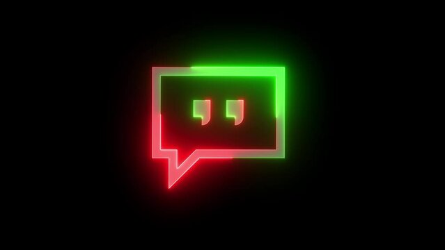 Neon comment icon green red color glowing animation black background