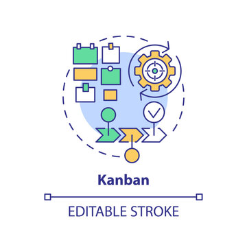 Kanban method multi color concept icon. Team management. Round shape line illustration. Abstract idea. Graphic design. Easy to use in infographic, promotional material, article, blog post