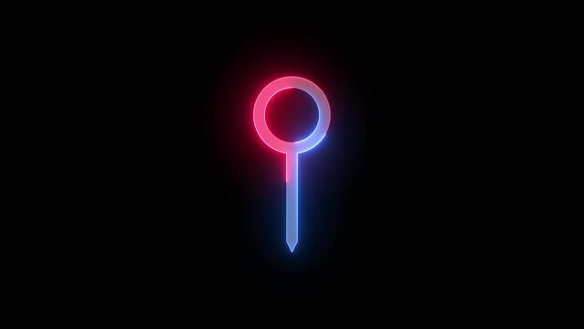 Neon map pin icon blue red color glowing animation black background