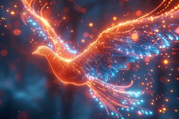 The outline of a phoenix, showcase interface cosmic background