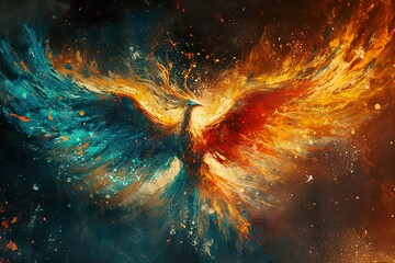 The outline of a phoenix, showcase interface cosmic background - obrazy, fototapety, plakaty