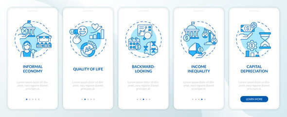Positive economic growth blue onboarding mobile app screen. Walkthrough 5 steps editable graphic instructions with linear concepts. UI, UX, GUI template. Myriad Pro-Bold, Regular fonts used - obrazy, fototapety, plakaty