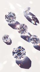Luxurious pattern of diamonds on white background. Sparkle of gemstones. Precious stones jewelry concept. Generative AI