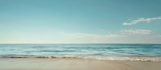 Obraz premium Beautiful tropical beach sea with blue sky background. AI generated image