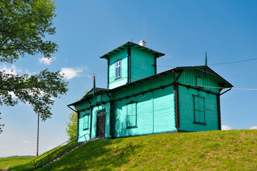Historic wooden building, water gauge in Korzeniewo, Pomeranian Voivodeship, Poland