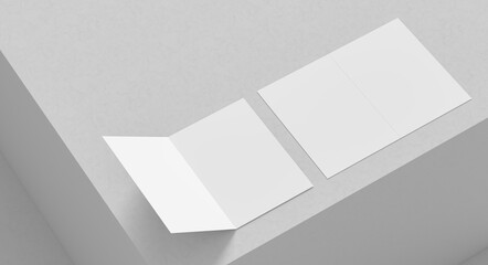 Bi fold brochure mock up isolated on white background. Bi fold paper mock up. 3D illustration