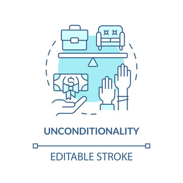 Unconditionality soft blue concept icon. Social policies equality. Resources regulation. Round shape line illustration. Abstract idea. Graphic design. Easy to use in brochure, booklet