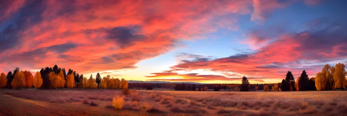 Cercles muraux Violet Fall's Grand Finale: An ethereal Autumn sunset over picturesque landscape