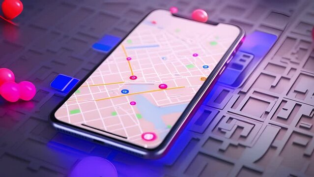Smartphone 3D Map pins, GPS, navigator pin checking points, 3D World Map icon, technology and application mobile smart phone with mobile, delivery tracking, transportation, travel