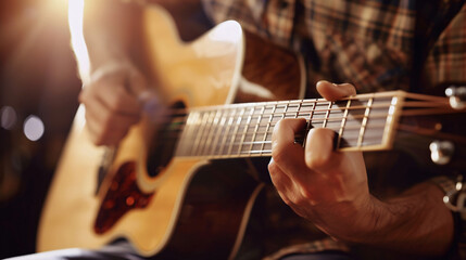 Obraz na płótnie Canvas Left-Handed Man Playing Guitar Close-Up