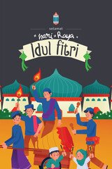 Malam Takbiran, translation Eid Fitr eve culture in Indonesia illustration