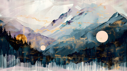 Abstract painting.Oil paint on canvas. Mountain . Painting in the interior. A modern poster. 