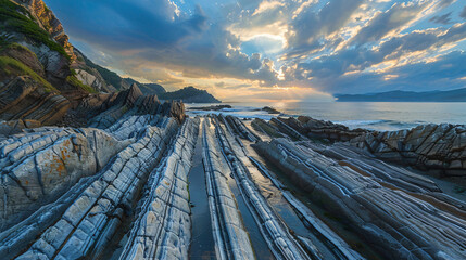 Geological Formations On The Rocks Of The Beach