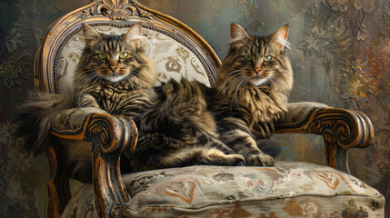 Maine Coon Cat on Antique Chair