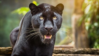 Naklejka na ściany i meble Fierce Gaze: Intense Angry Expression of a Black Panther