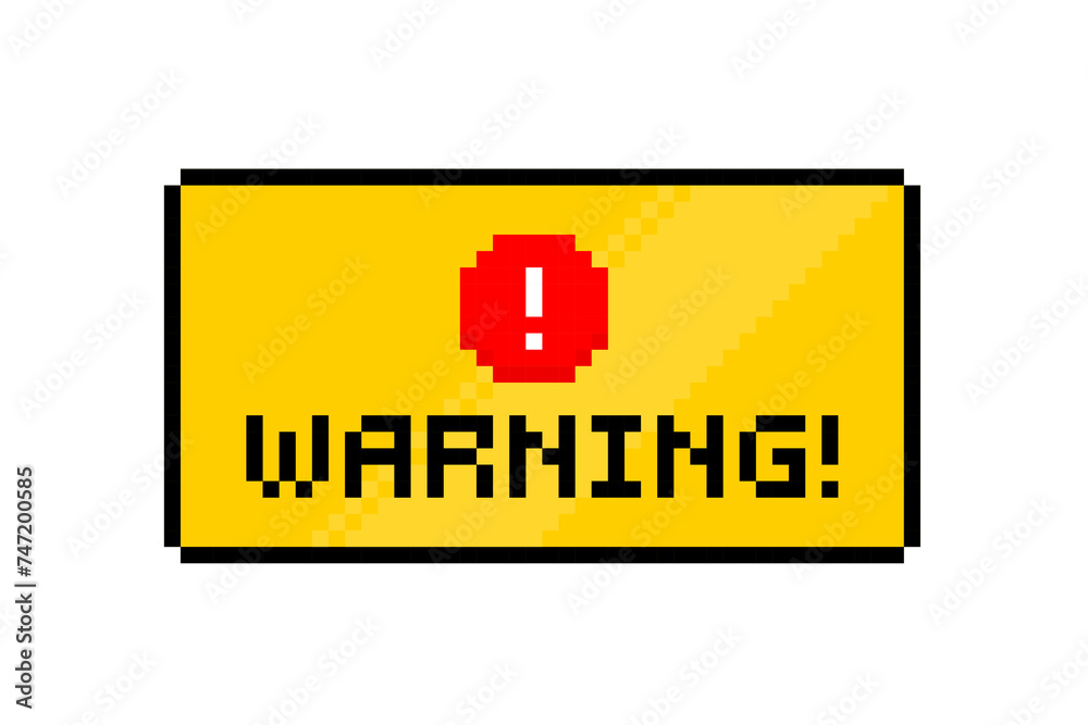 Poster warning - notice window in retro 8-bit style. warning message with simple pixel graphics window. 199