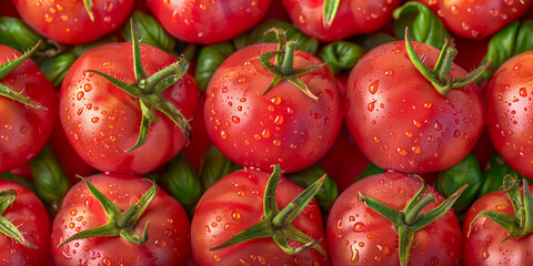 background pattern made of fresh red tomatos with green leaves (3) © Visual Sensation