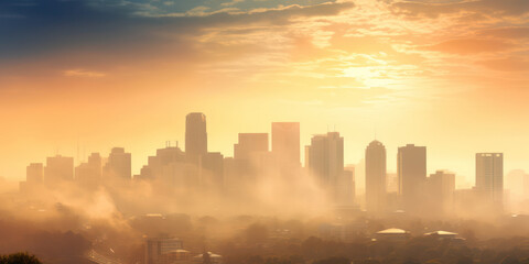 Obraz premium City Lights at Twilight: A Majestic Urban Skyline Amidst the Hazy California Sunset
