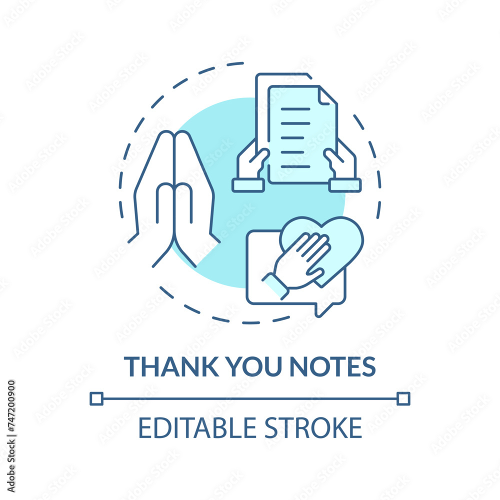 Wall mural thank you notes soft blue concept icon. employee recognition. handwritten message for coworker. expr