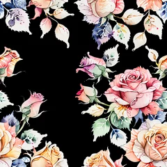 Deurstickers Roses Watercolor seamless pattern © renceberson
