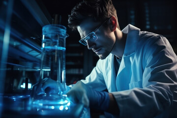 Scientist working in the laboratory. Science, chemistry, biology, medicine and people concept. - obrazy, fototapety, plakaty