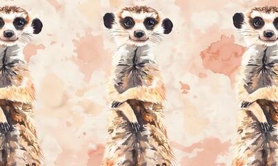 Cute watercolor seamless pattern meerkat generated AI