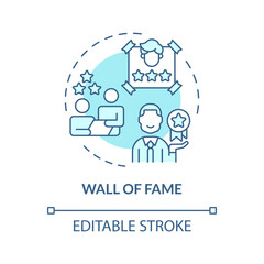 Wall of fame soft blue concept icon. Employee recognition and praise. Worker acknowledgement. Employee of the month. Round shape line illustration. Abstract idea. Graphic design. Easy to use