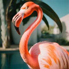 colorful close up of a flamingo
