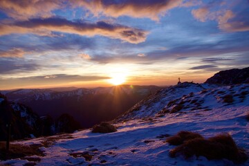 sunrise over the mountains, Caraiman Chalet, Bucegi Mountains, Romania