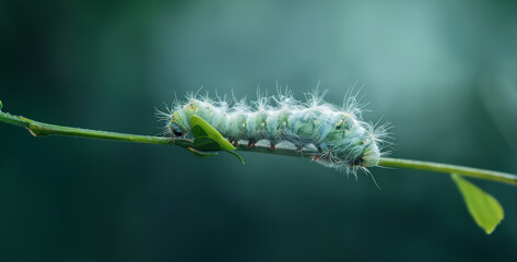 Fototapeta premium green caterpillar on a leaf, Caterpillar Metamorphosis Timelapse A timelapse captures the incredible transformation of a caterpillar into a butterfly, showcasing the magic and wonder of metamorphosis 
