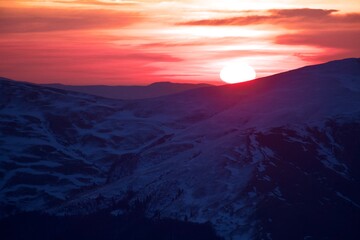 sunrise over mountains, Bucegi Mountains, Romania