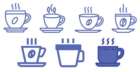 Set of coffee mug icons. Outline icons with editable stroke collection.