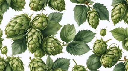 Watercolor Depiction Of Hops And Malt