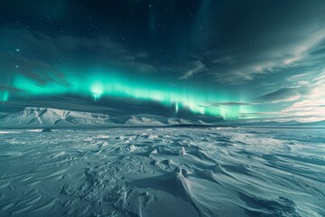 Green and Blue Aurora Borealis Above Snowy Landscape