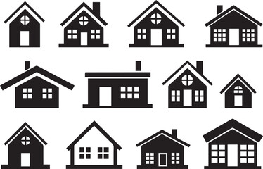 Set of buildings, house icons, collection home sign. Hand drawn vector illustration