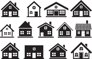 Set of buildings, house icons, collection home sign. Hand drawn vector illustration