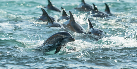 dolphins in the water, Dolphin Pod Rescue Mission A pod of dolphins work together to save a stranded dolphin calf, showcasing their social intelligence and compassion photography