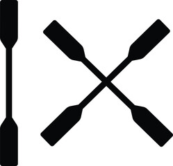 two black Kayak or canoe paddle silhouette of crossed oars rowing sign, icon set symbol collection. Flat style vector isolated on transparent background. Plastic oars. Water sport - obrazy, fototapety, plakaty