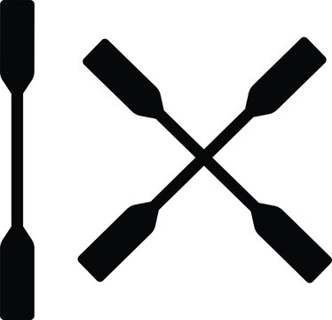 two black Kayak or canoe paddle silhouette of crossed oars rowing sign, icon set symbol collection. Flat style vector isolated on transparent background. Plastic oars. Water sport