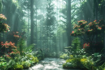 Lush Green Forest With Flowers