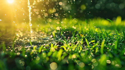 Grass planting consume a lot of water  - obrazy, fototapety, plakaty