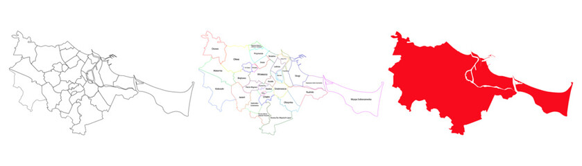 Map of Gdansk and its districts. Vector silhouette of the city of Gdansk