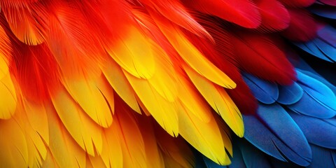 Macaw feathers background, Scarlet Macaw - obrazy, fototapety, plakaty