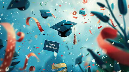 Happy Graduation, Incorporate graduation cap and diploma illustrations for thematic relevance
