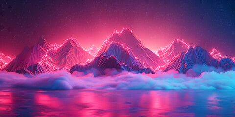  Beautiful surreal pink landscape background. Mysterious colorful fantasy world illustration.