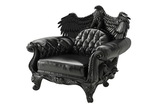 Luxury Black Chair Engraved with Eagle on Transparent Background