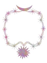 holographic figured frame with moon and stars on a white background