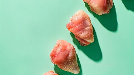 Raw Chicken Thighs with a Green Background - obrazy, fototapety, plakaty