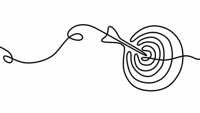 Animation video Continuous one line drawing of arrow in center of target. Strategic marketing or business concept.	